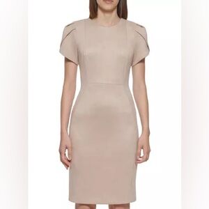 NWT Calvin Klein Faux-Suede Tulip Sleeve Sheath Dress